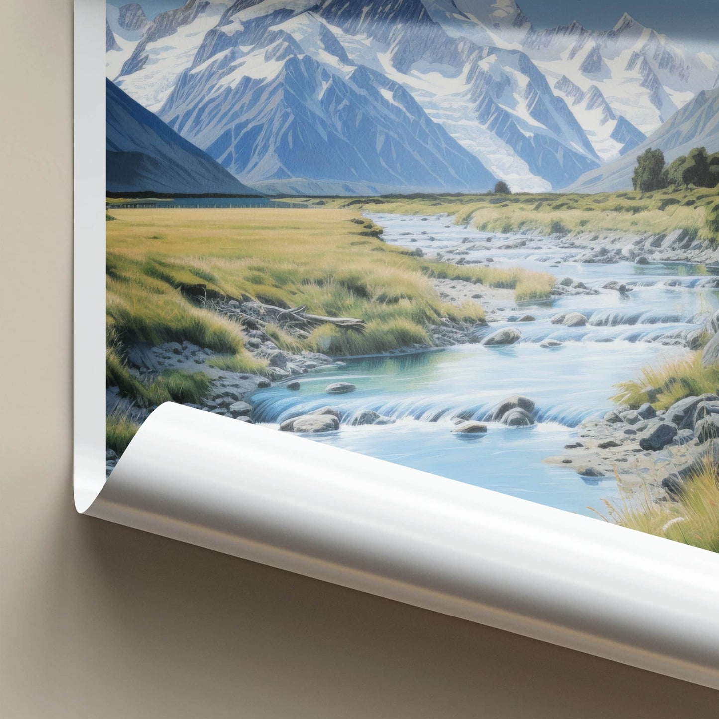 Aoraki Poster - New Zealand Wall Art - Flowing Mountain Stream Home Decor