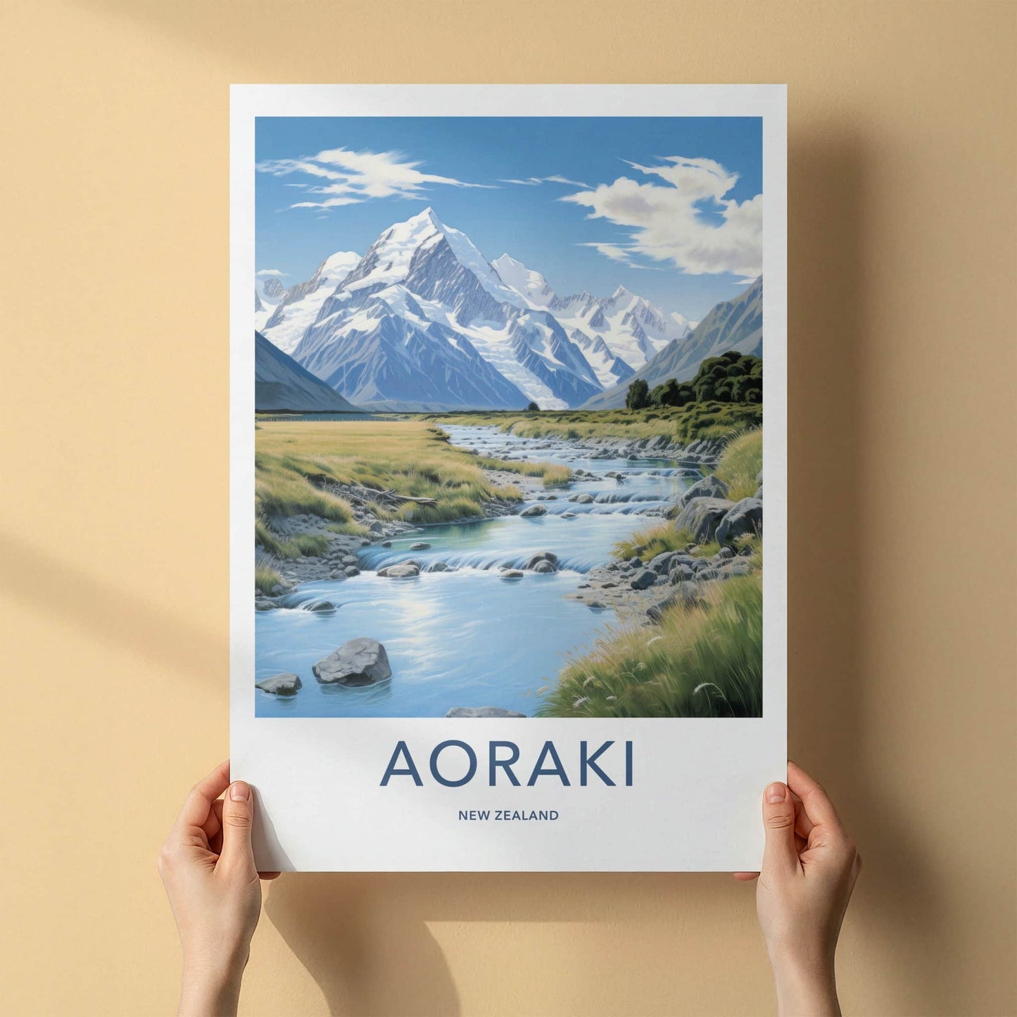 Aoraki Poster - New Zealand Wall Art - Flowing Mountain Stream Home Decor