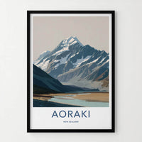 Aoraki Poster - NZ Travel Art - Snow Capped Peak Decor