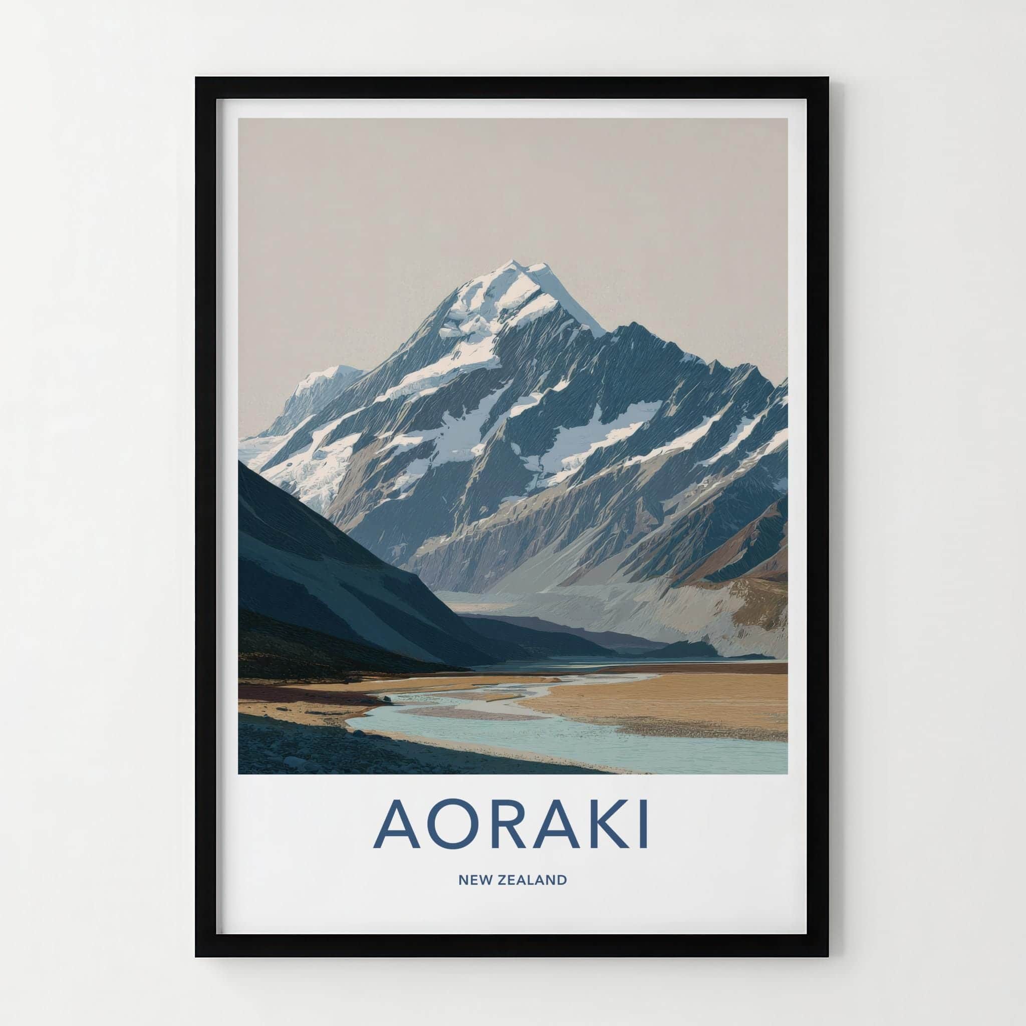 Aoraki Poster - NZ Travel Art - Snow Capped Peak Decor