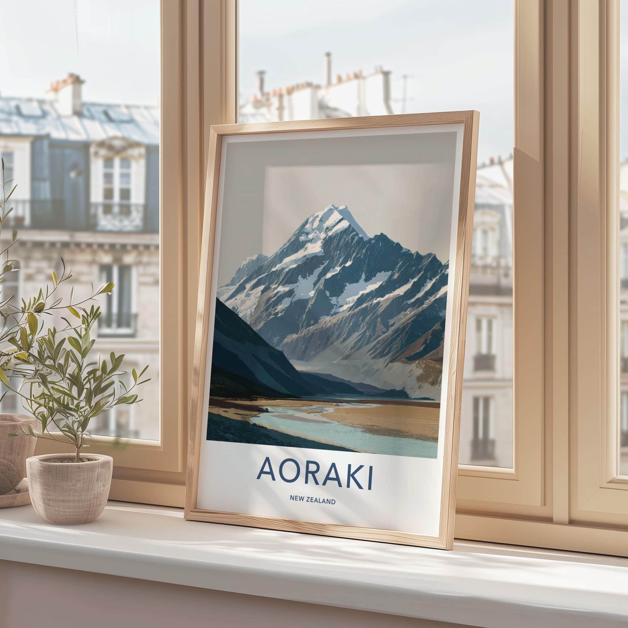 Aoraki Poster - NZ Travel Art - Snow Capped Peak Decor