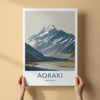 Aoraki Poster - NZ Travel Art - Snow Capped Peak Decor