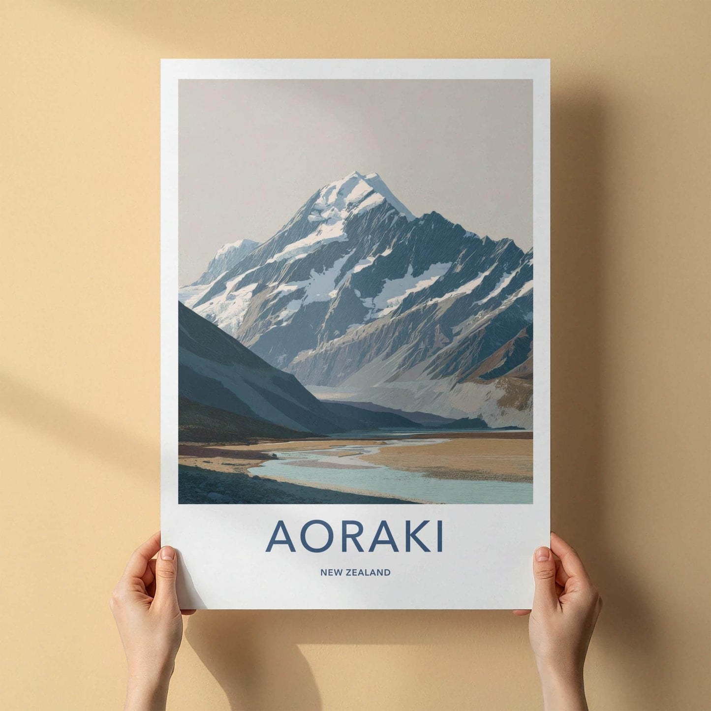 Aoraki Poster - NZ Travel Art - Snow Capped Peak Decor