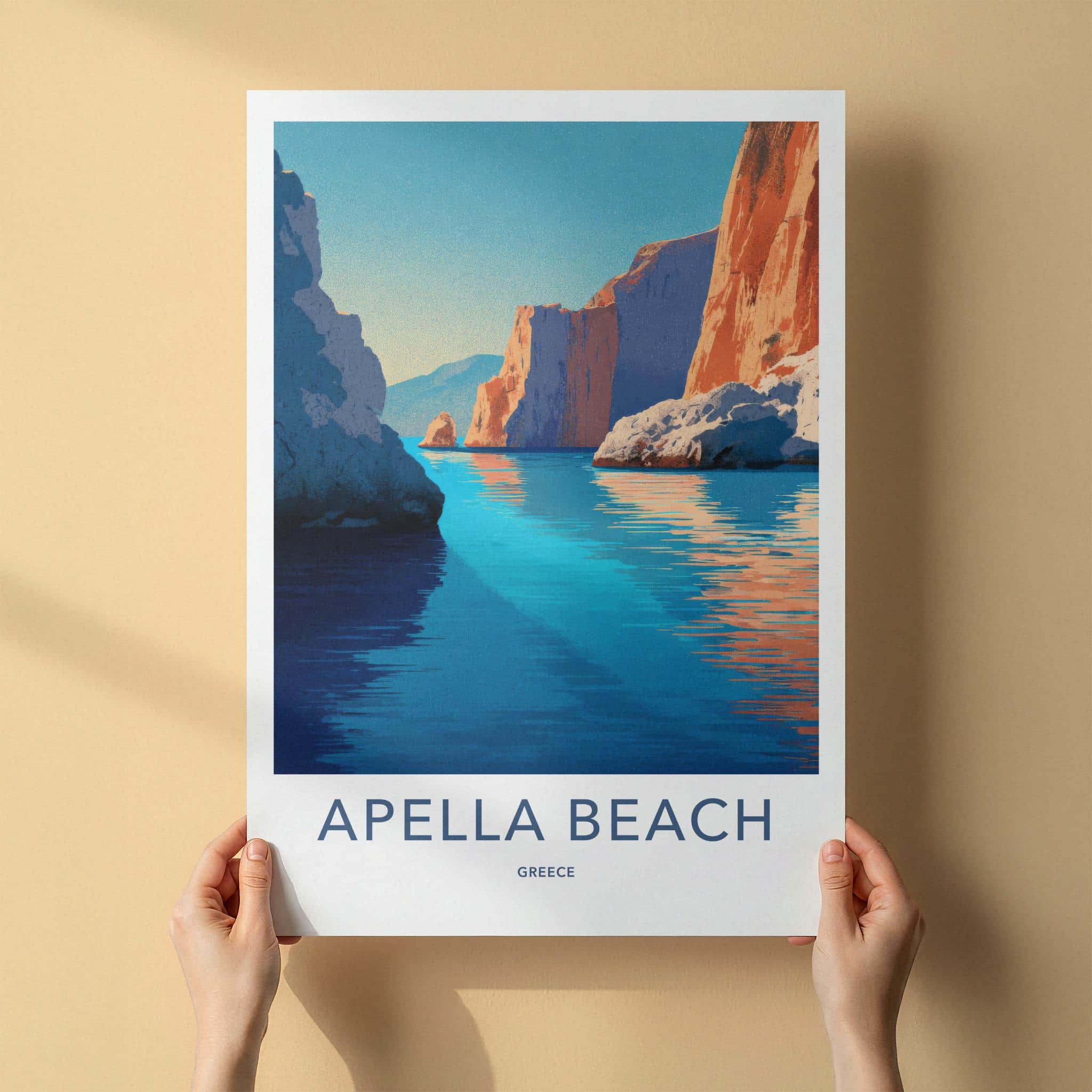 Apella Beach Poster - Greece Travel Art - Turquoise Water Cliffs Wall Decor