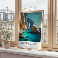 Apella Beach Poster - Greece Travel Print - Rocky Shore Sea Wall Decor