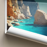 Apella Beach Poster - Greece Travel Print - Rocky Shore Sea Wall Decor