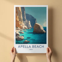 Apella Beach Poster - Greece Travel Print - Rocky Shore Sea Wall Decor