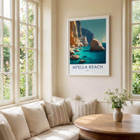 Apella Beach Poster - Greece Travel Print - Rocky Shore Sea Wall Decor