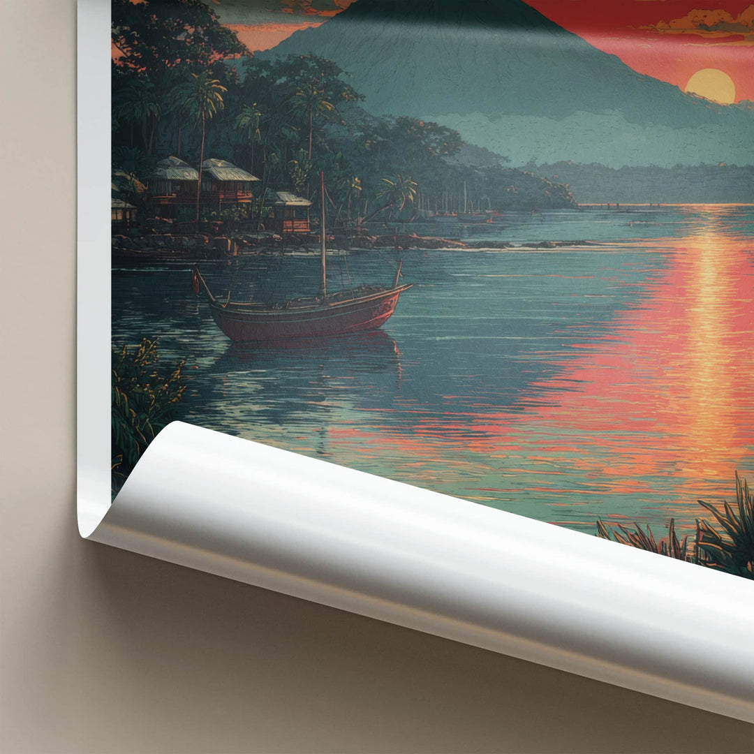 Apia Poster - Samoa Travel Art - Mountain Lakeside Sunset Lounge Decor