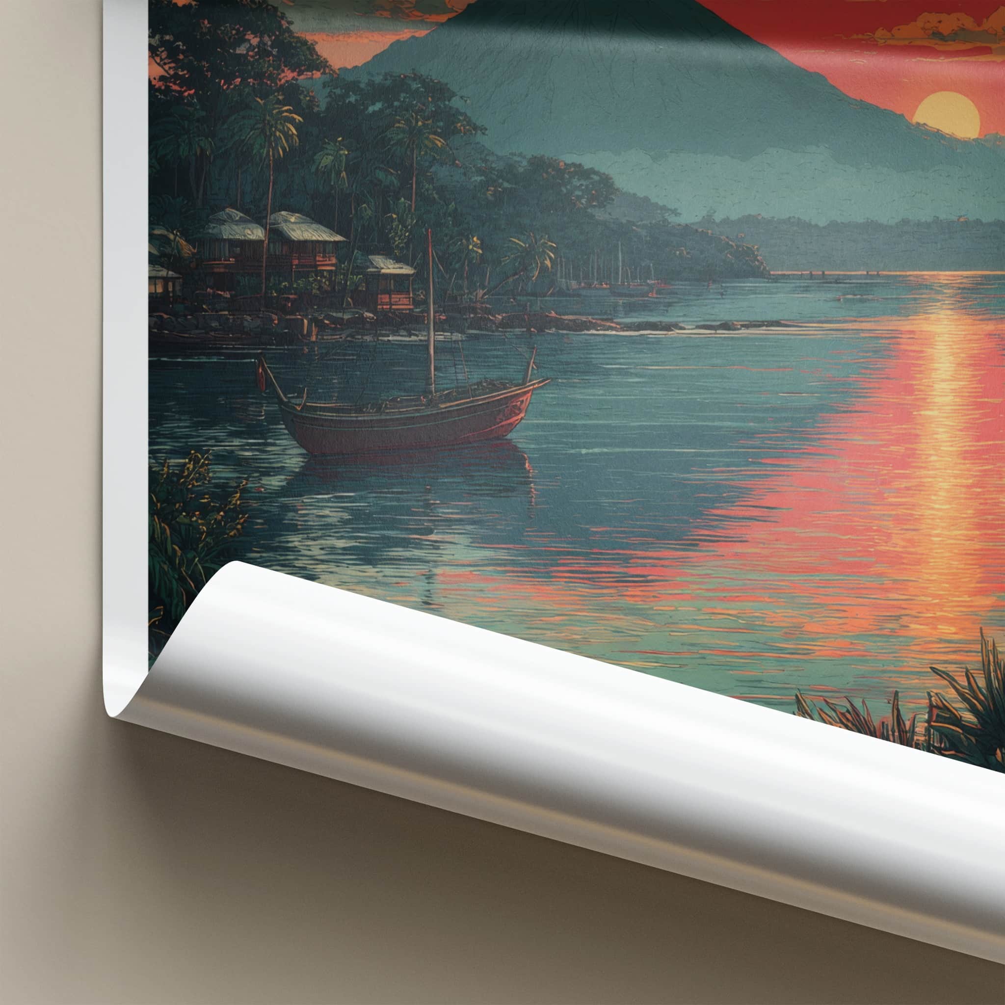 Apia Poster - Samoa Travel Art - Mountain Lakeside Sunset Lounge Decor