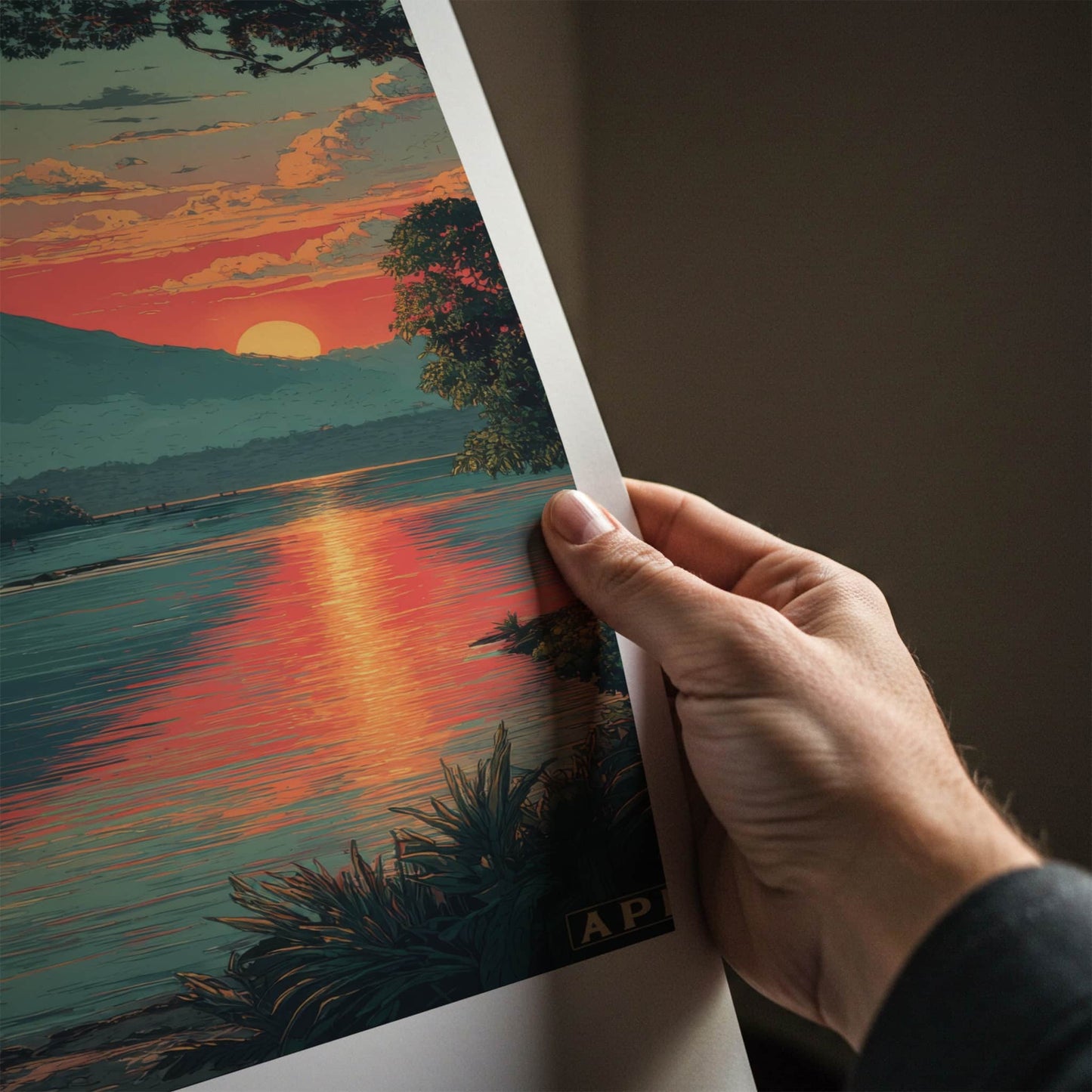 Apia Poster - Samoa Travel Art - Mountain Lakeside Sunset Lounge Decor