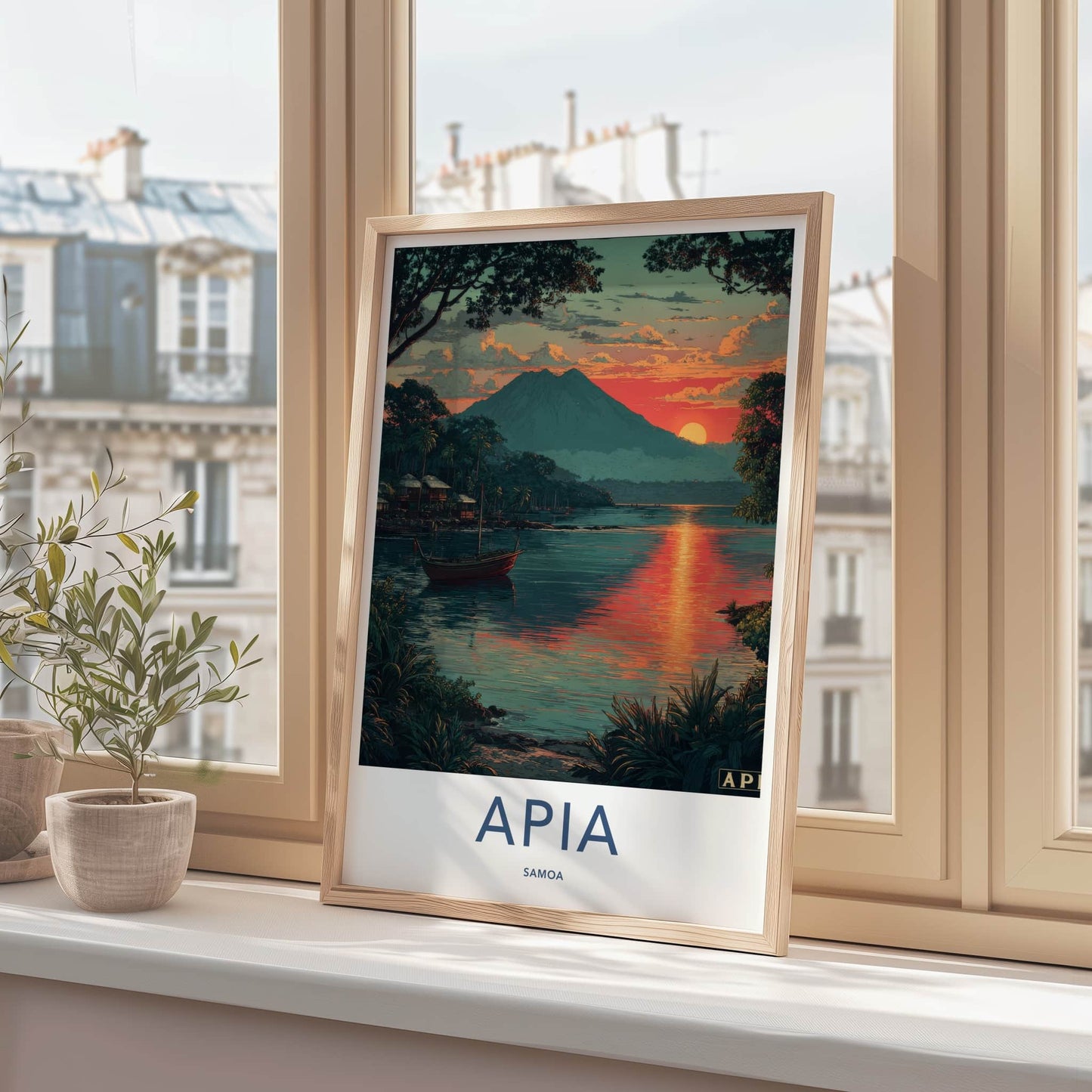 Apia Poster - Samoa Travel Art - Mountain Lakeside Sunset Lounge Decor