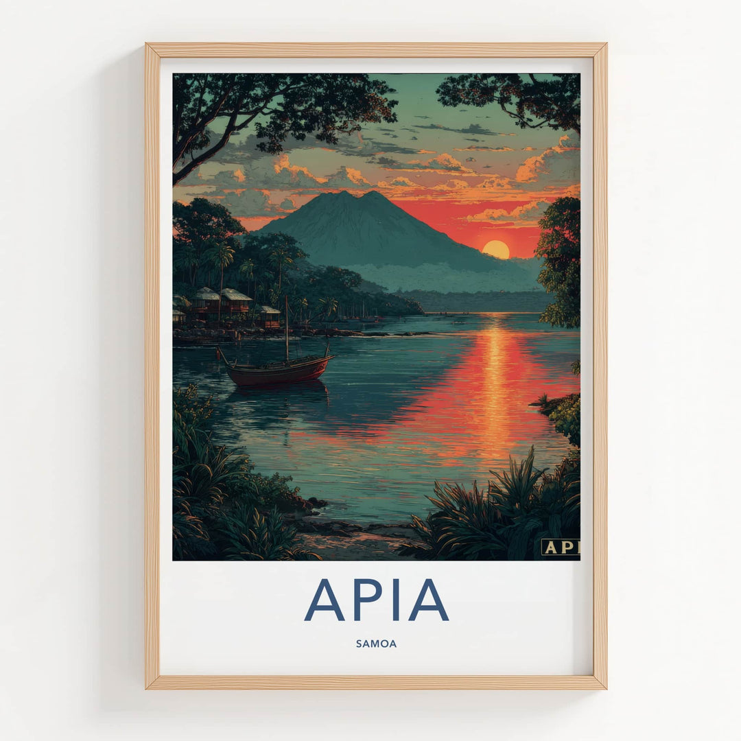 Apia Poster - Samoa Travel Art - Mountain Lakeside Sunset Lounge Decor