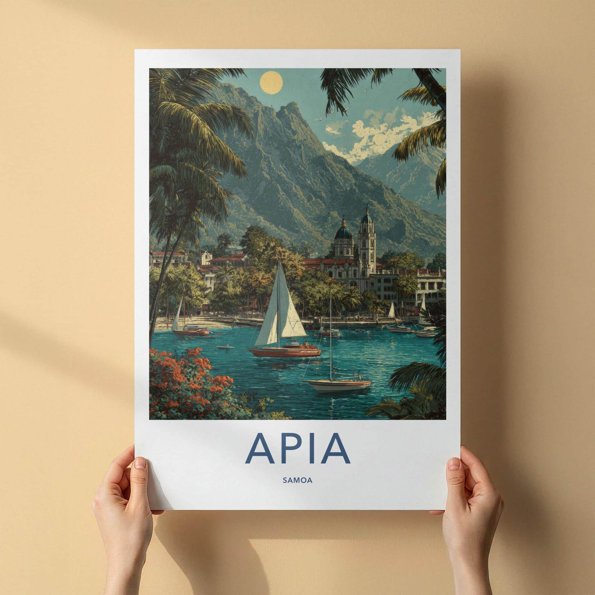 Apia Poster - Samoa Travel Art - Tropical Bay Boats Wall Decor