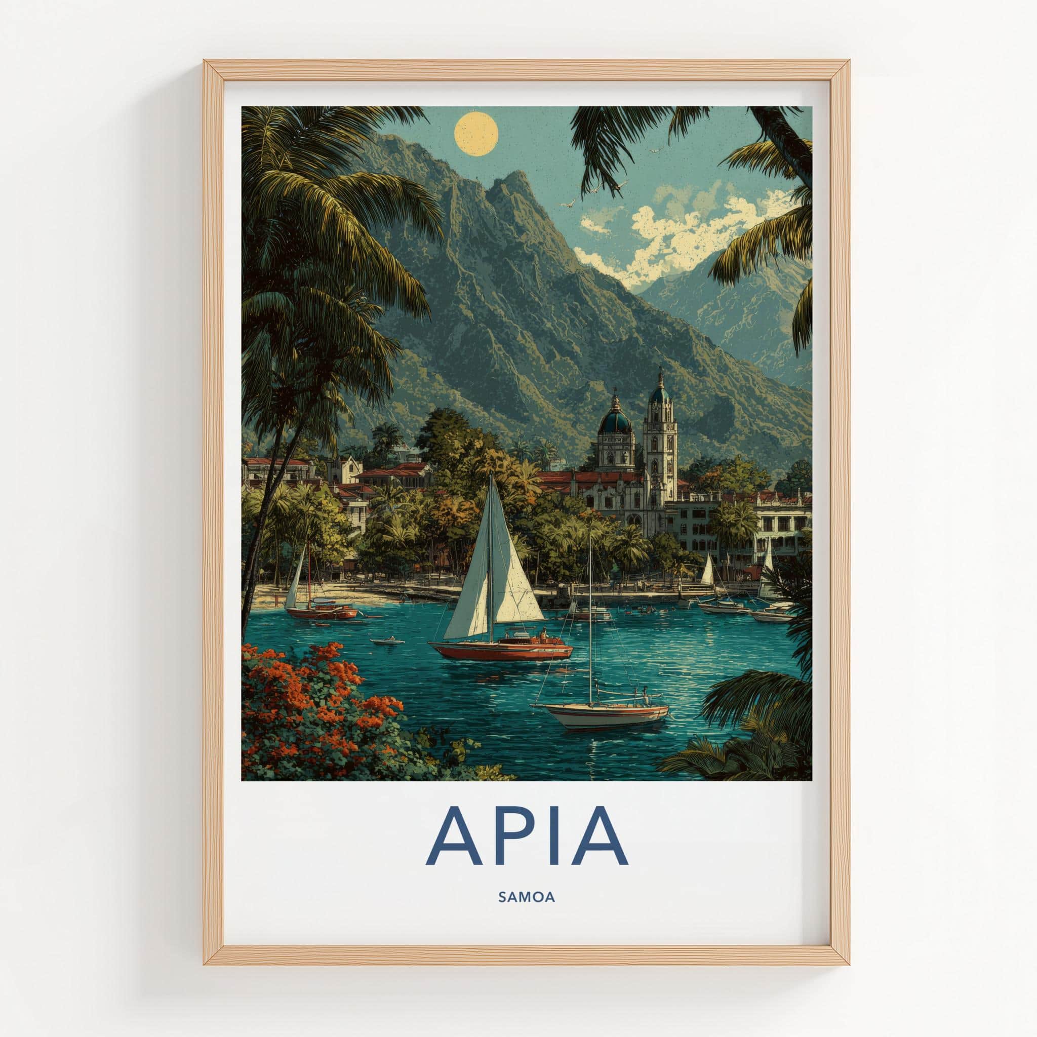 Apia Poster - Samoa Travel Art - Tropical Bay Boats Wall Decor
