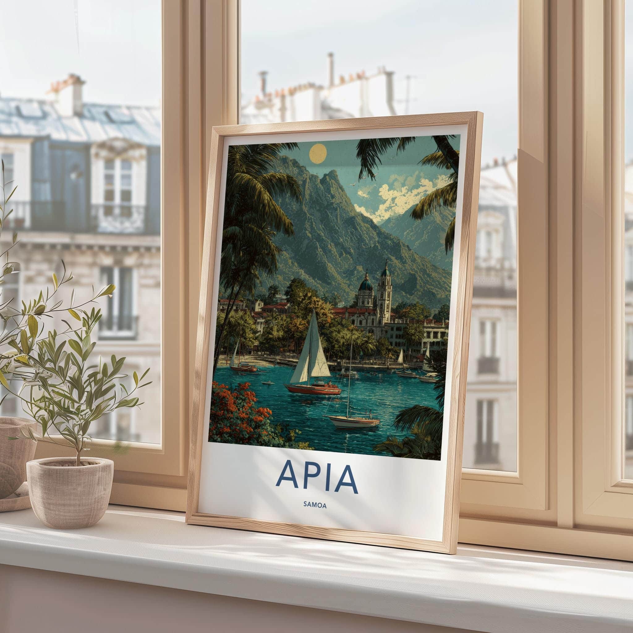 Apia Poster - Samoa Travel Art - Tropical Bay Boats Wall Decor