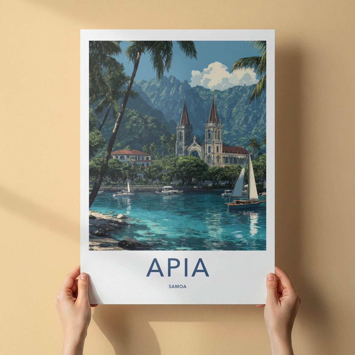 Apia Poster - Samoa Travel Art - Tropical Church Bay Home Decor