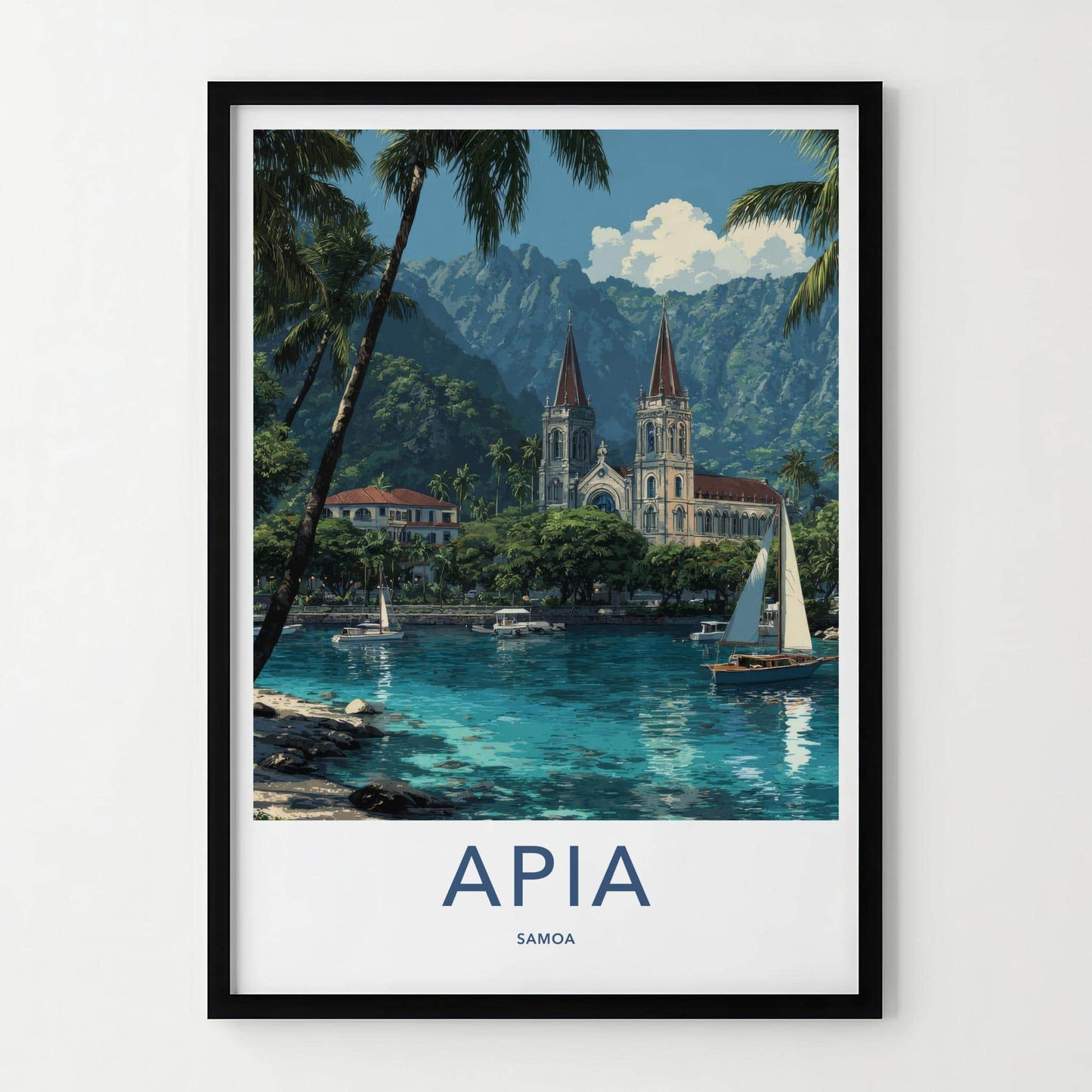 Apia Poster - Samoa Travel Art - Tropical Church Bay Home Decor