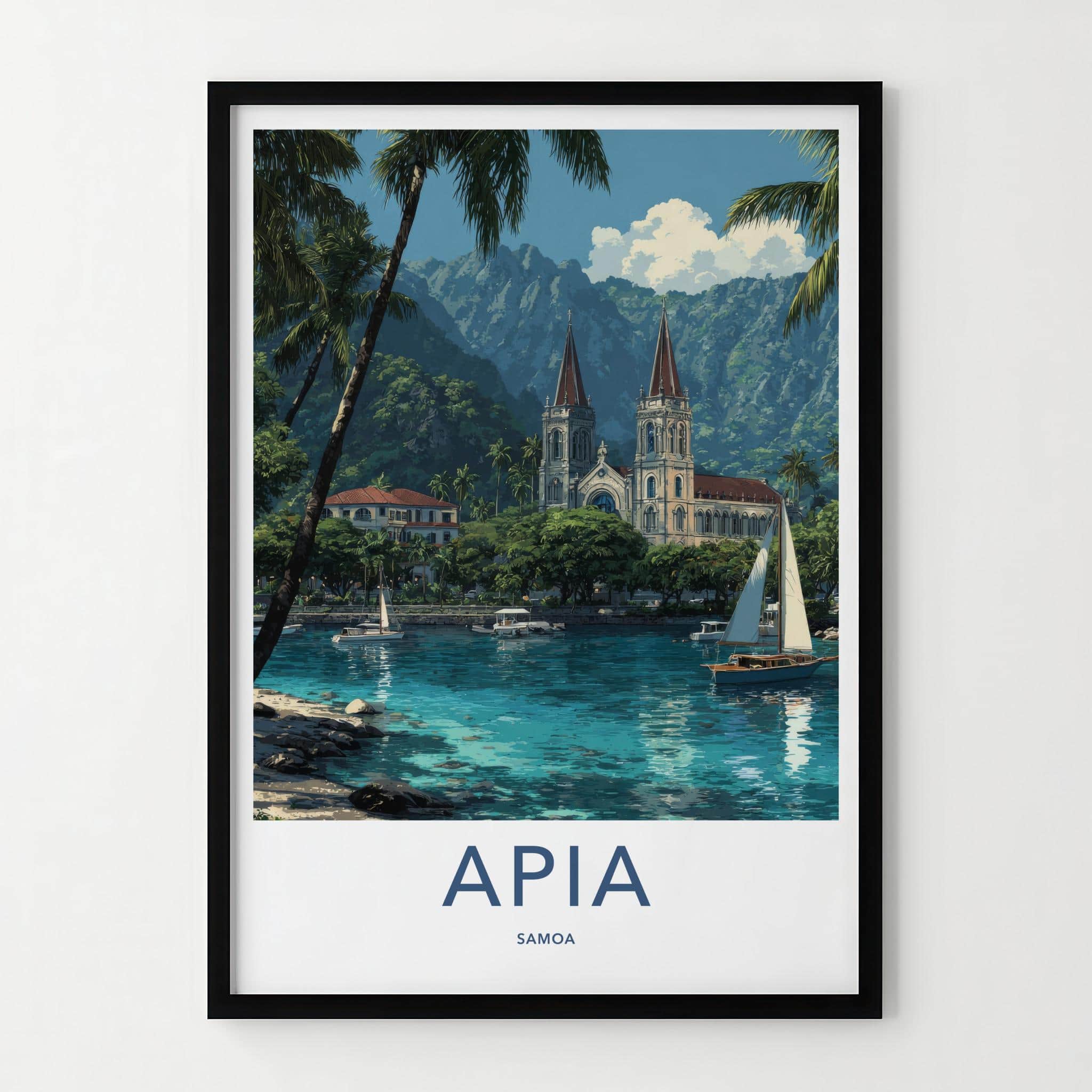 Apia Poster - Samoa Travel Art - Tropical Church Bay Home Decor