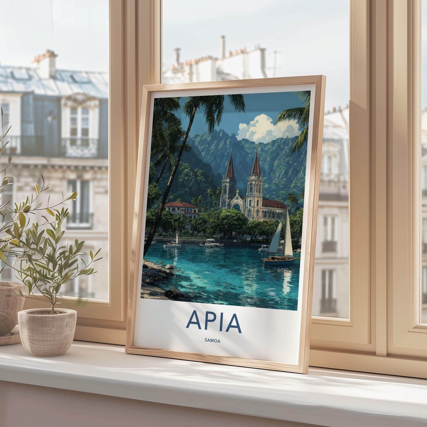 Apia Poster - Samoa Travel Art - Tropical Church Bay Home Decor