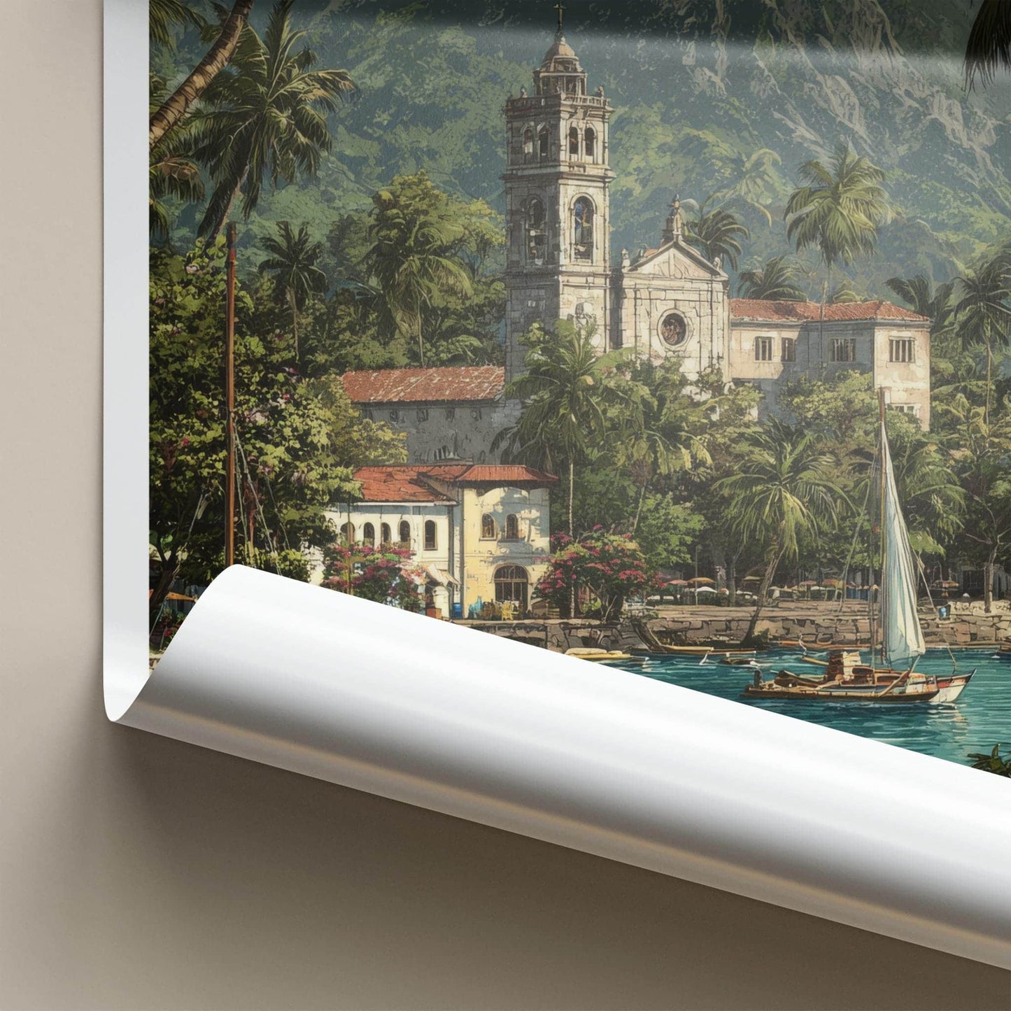 Apia Poster - Samoa Travel Art - Tropical Harbor Church Wall Decor