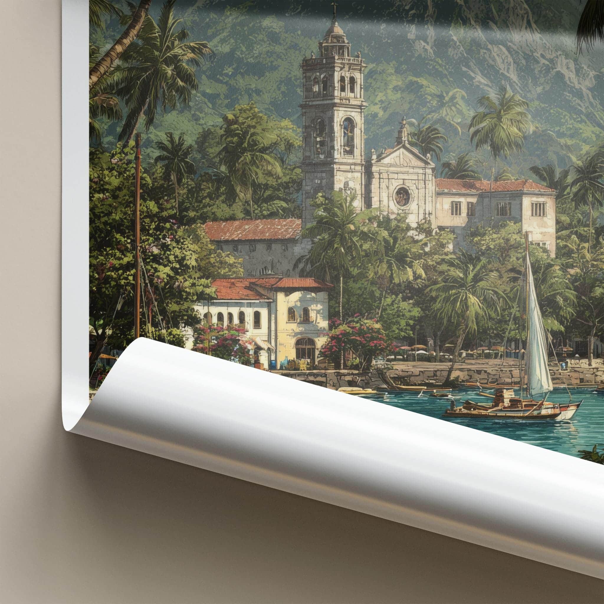 Apia Poster - Samoa Travel Art - Tropical Harbor Church Wall Decor