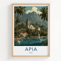 Apia Poster - Samoa Travel Art - Tropical Harbor Church Wall Decor