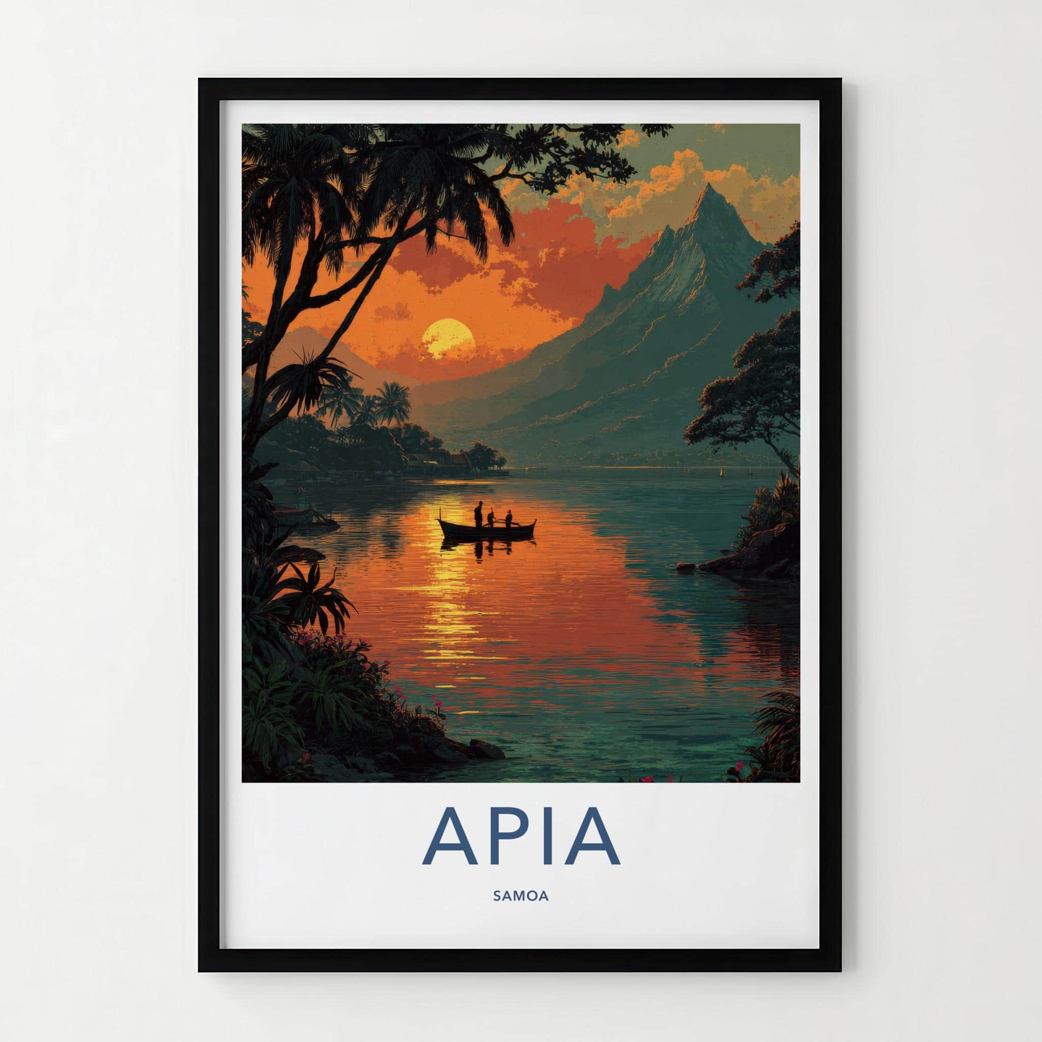 Apia Poster - Samoa Travel Art - Tropical Sunset Boat Home Decor
