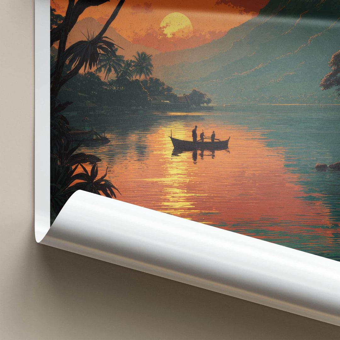 Apia Poster - Samoa Travel Art - Tropical Sunset Boat Home Decor