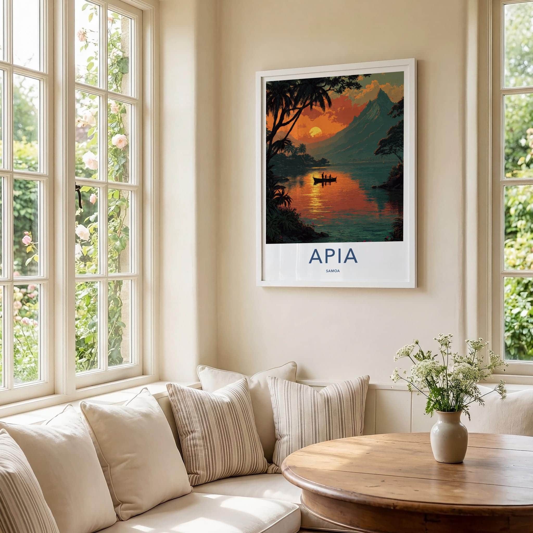 Apia Poster - Samoa Travel Art - Tropical Sunset Boat Home Decor