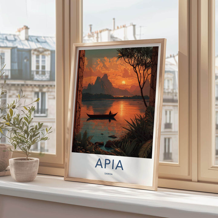 Apia Poster - Samoa Travel Print - Tropical Sunset Travel Decor