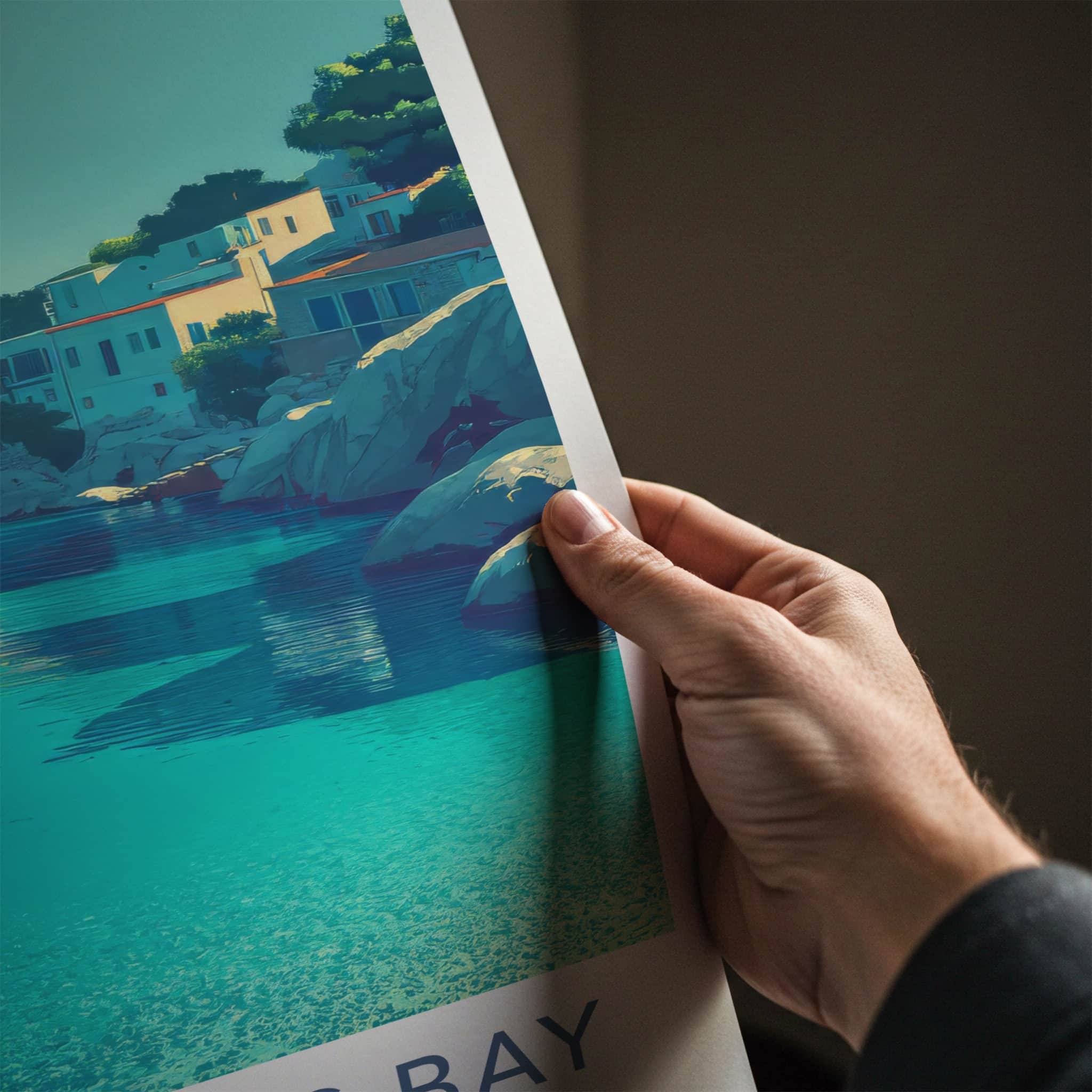 Apokryfos Bay Poster Greece Crystal Water Houses Framed Art