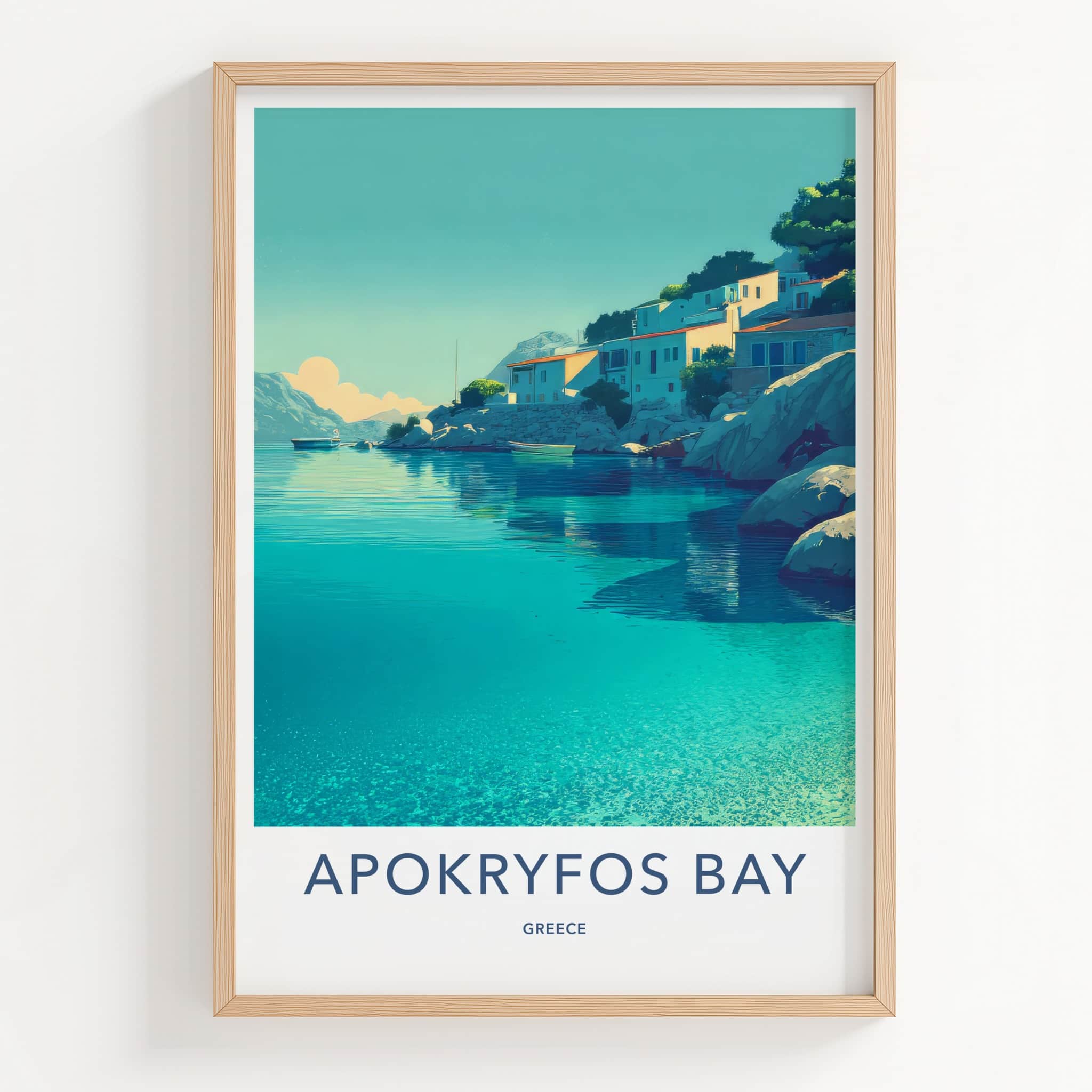 Apokryfos Bay Poster Greece Crystal Water Houses Framed Art