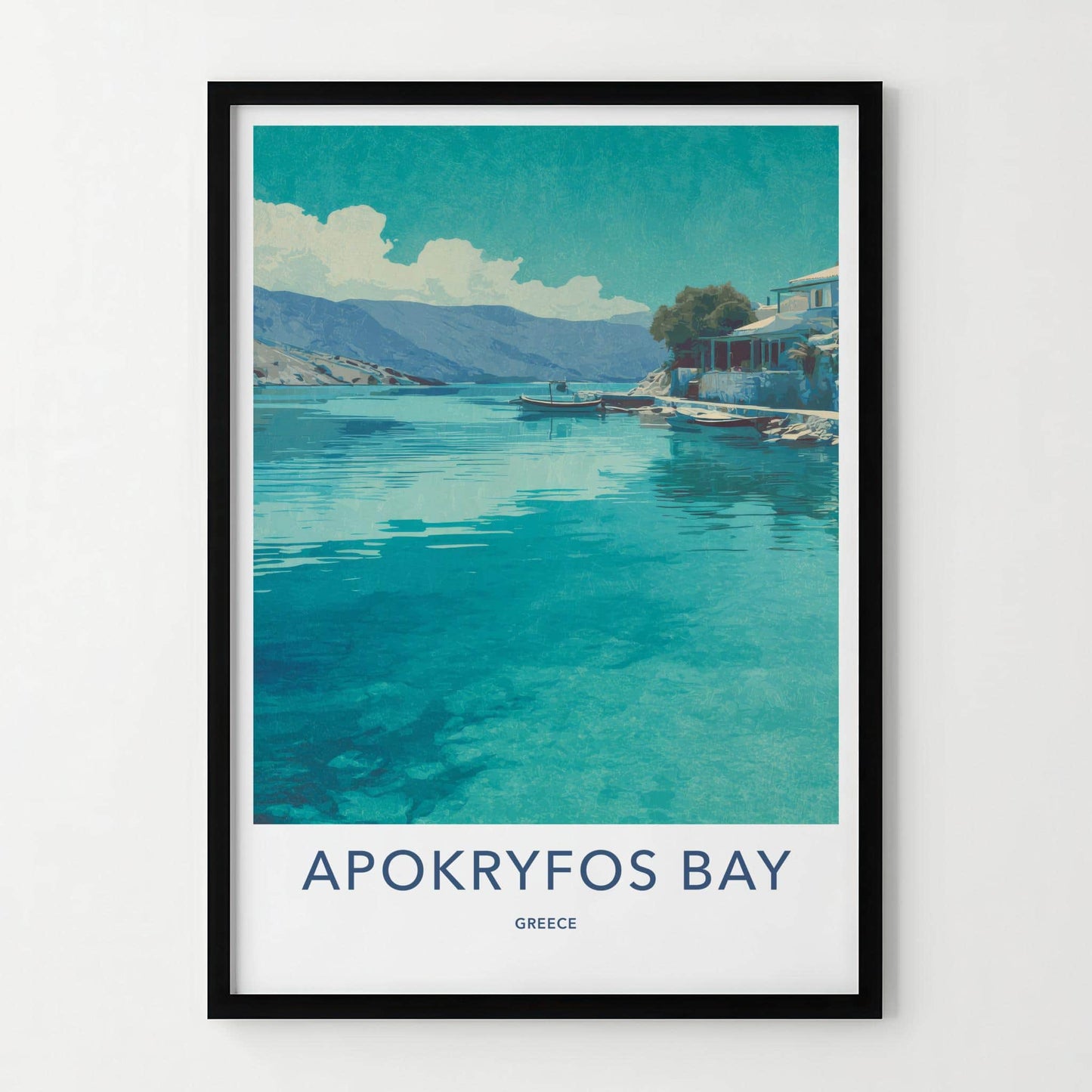 Apokryfos Bay Poster - Greece Travel Print - Clear Water Boats Wall Decor