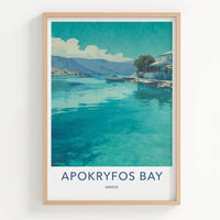 Apokryfos Bay Poster - Greece Travel Print - Clear Water Boats Wall Decor