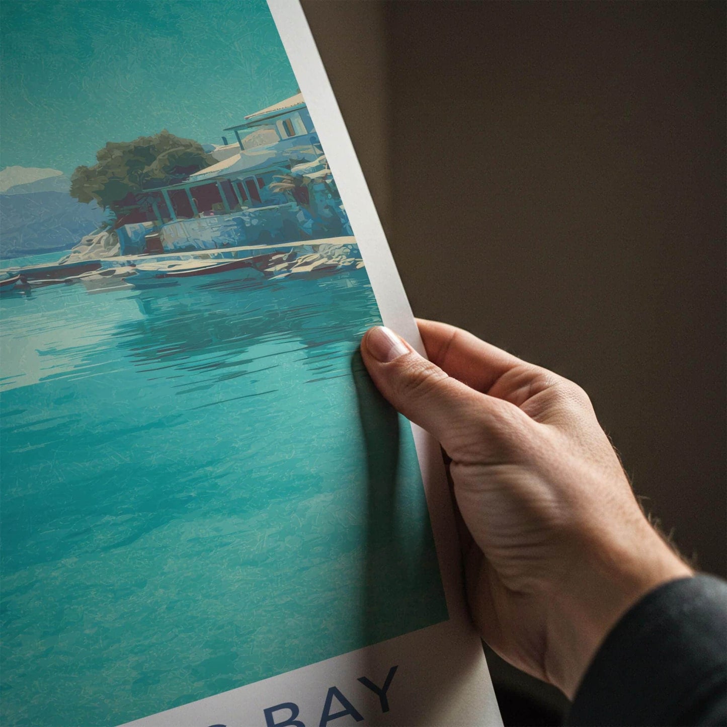Apokryfos Bay Poster - Greece Travel Print - Clear Water Boats Wall Decor