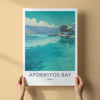 Apokryfos Bay Poster - Greece Travel Print - Clear Water Boats Wall Decor