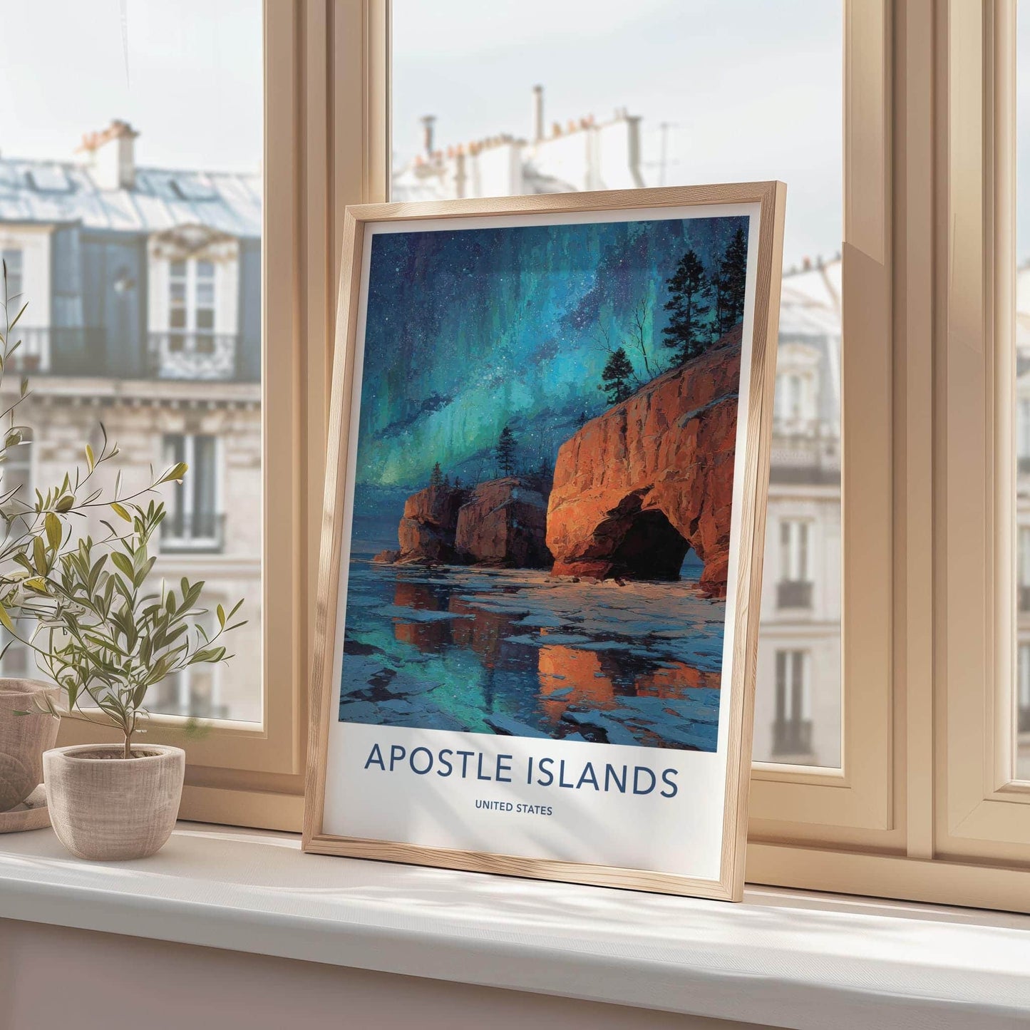 Apostle Islands Poster - Wisconsin Scenic Art - Northern Lights Cliffs Wall Decor