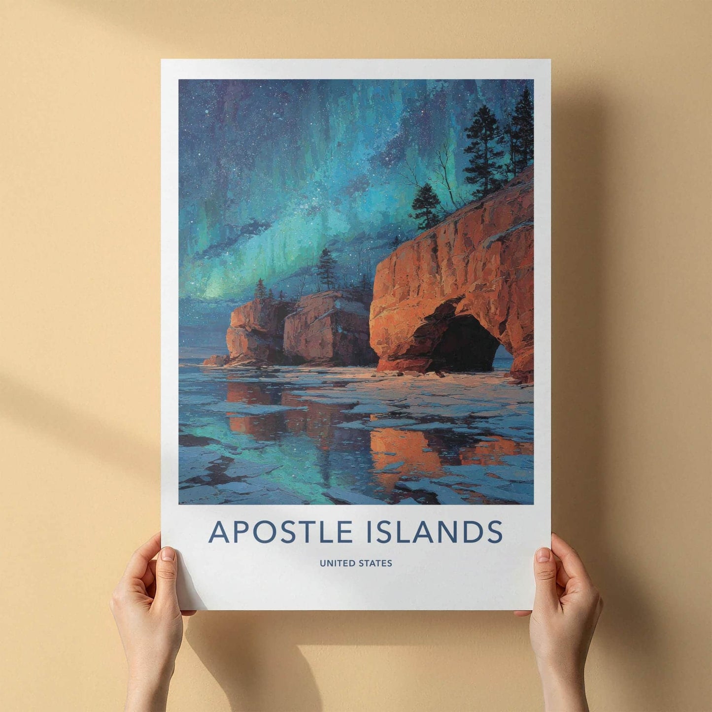 Apostle Islands Poster - Wisconsin Scenic Art - Northern Lights Cliffs Wall Decor