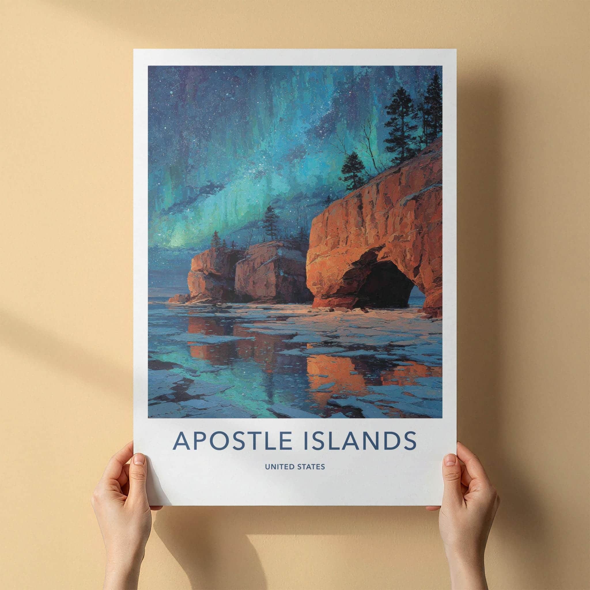Apostle Islands Poster - Wisconsin Scenic Art - Northern Lights Cliffs Wall Decor