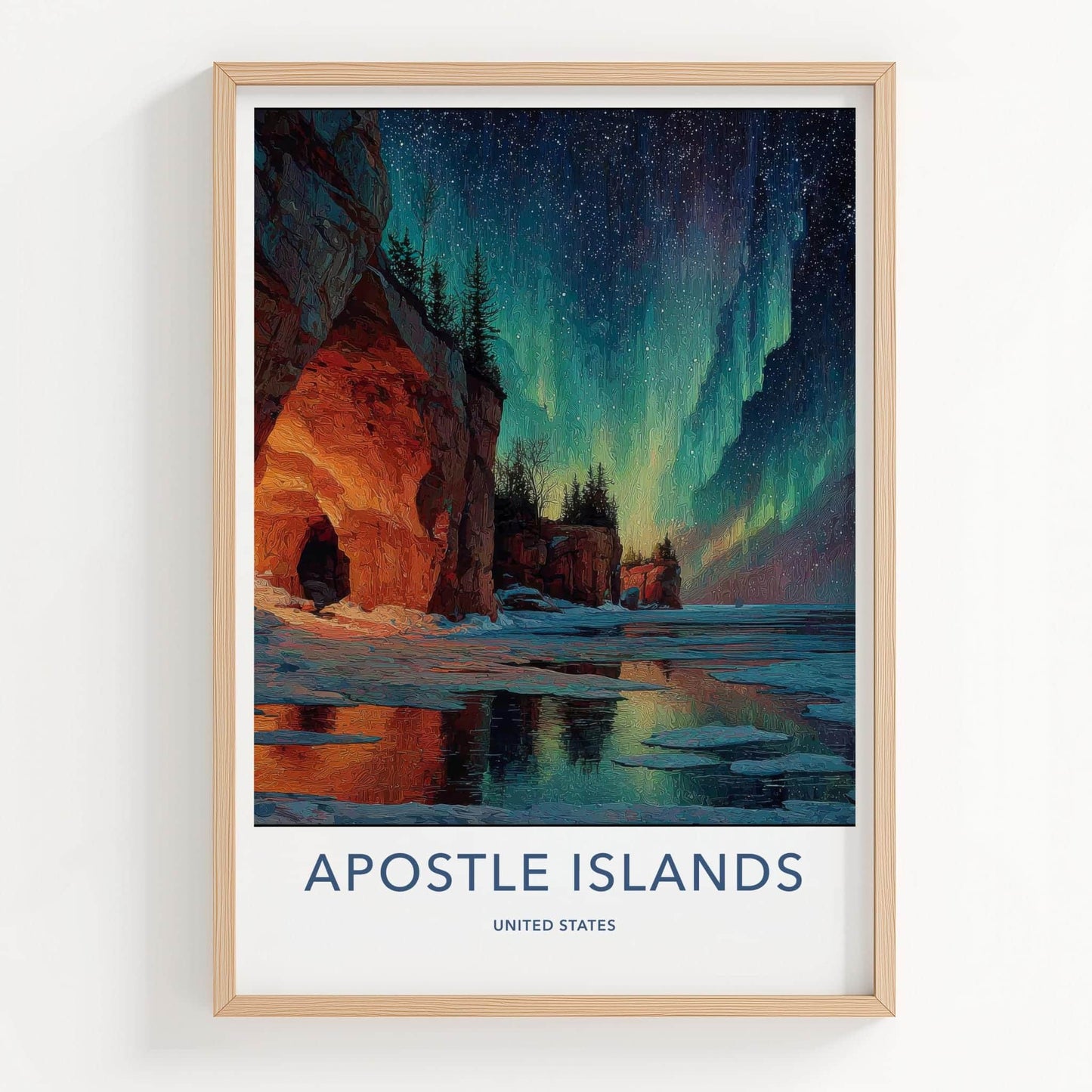 Apostle Islands Poster - Wisconsin Travel Art - Aurora Ice Caves Wall Decor