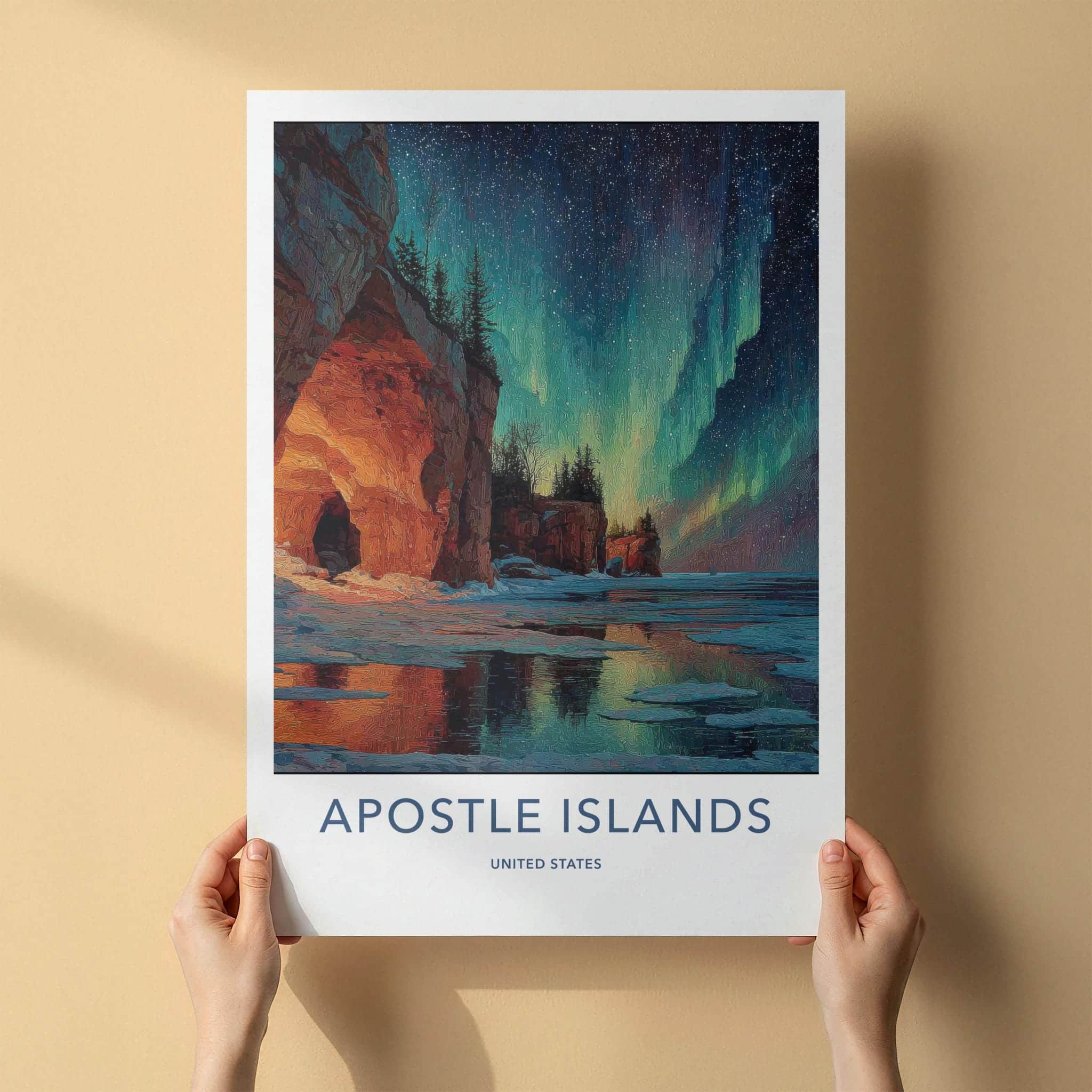 Apostle Islands Poster - Wisconsin Travel Art - Aurora Ice Caves Wall Decor