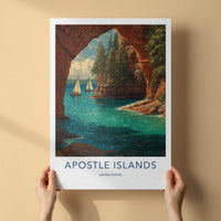 Apostle Islands Poster - Wisconsin Travel Art - Rocky Arch Sailboats Travel Decor