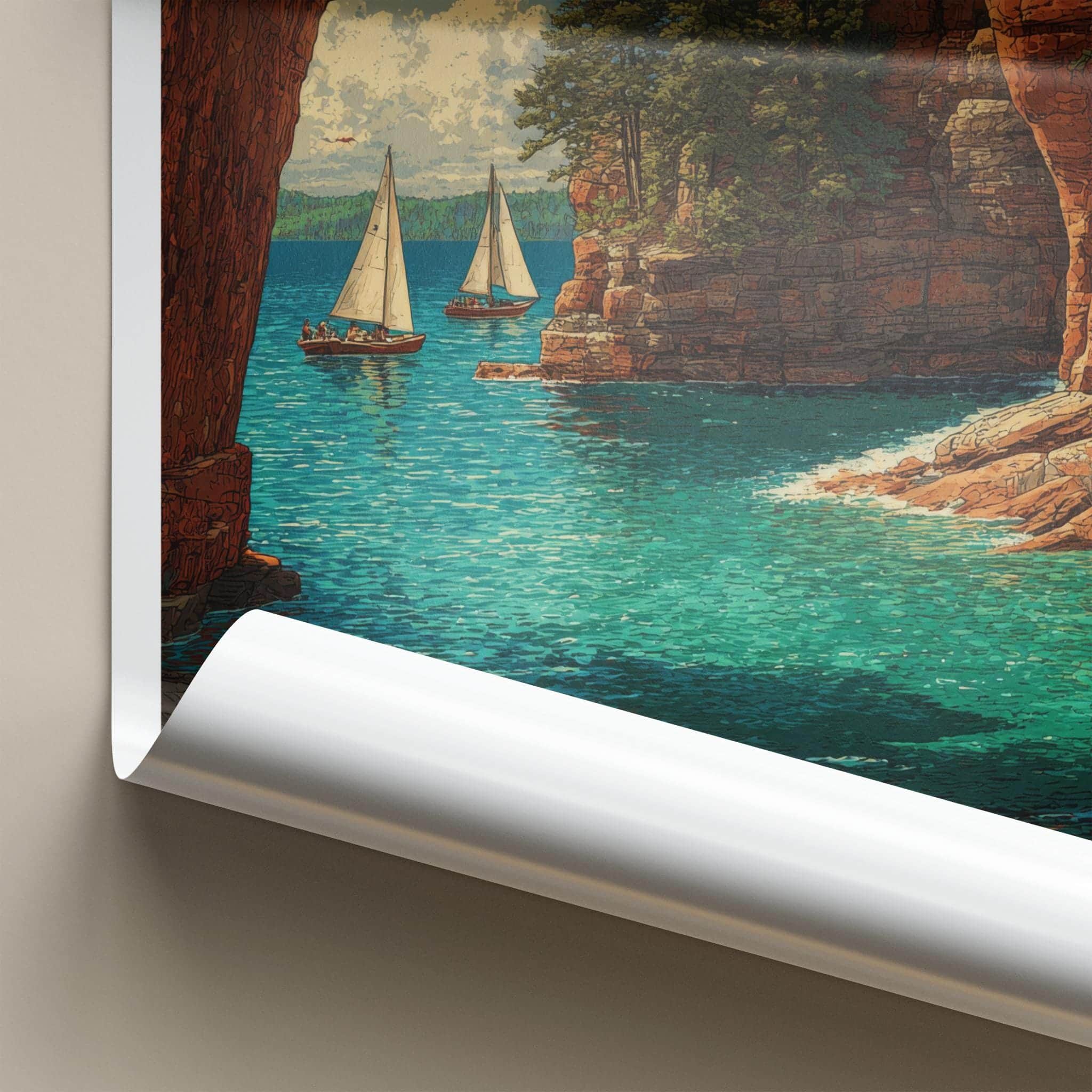 Apostle Islands Poster - Wisconsin Travel Art - Rocky Arch Sailboats Travel Decor