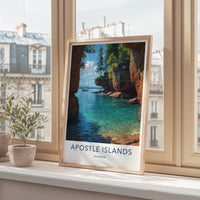 Apostle Islands Poster - Wisconsin Travel Art - Sailboat Red Cliffs Wall Decor