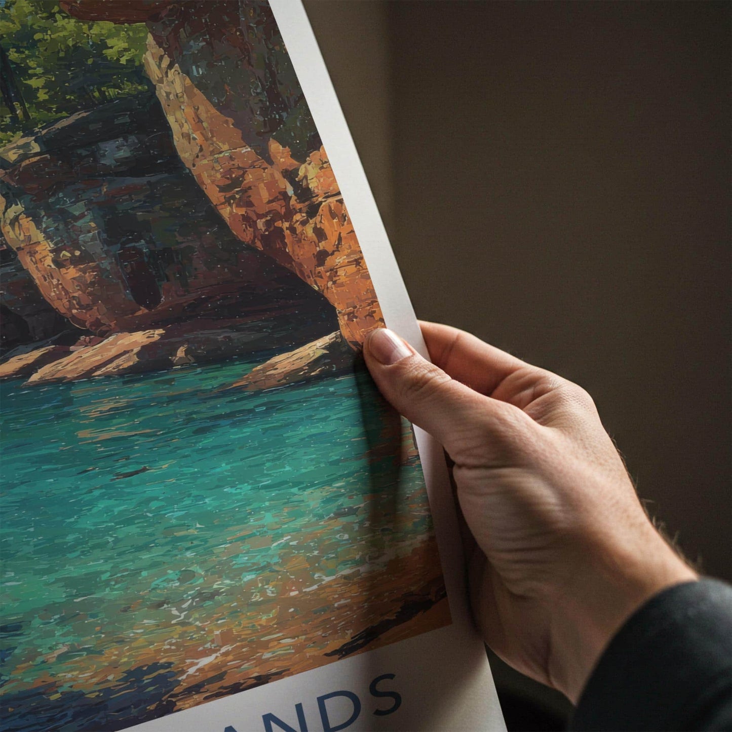 Apostle Islands Poster - Wisconsin Travel Art - Sailboat Red Cliffs Wall Decor