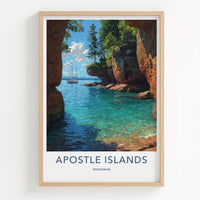 Apostle Islands Poster - Wisconsin Travel Art - Sailboat Red Cliffs Wall Decor