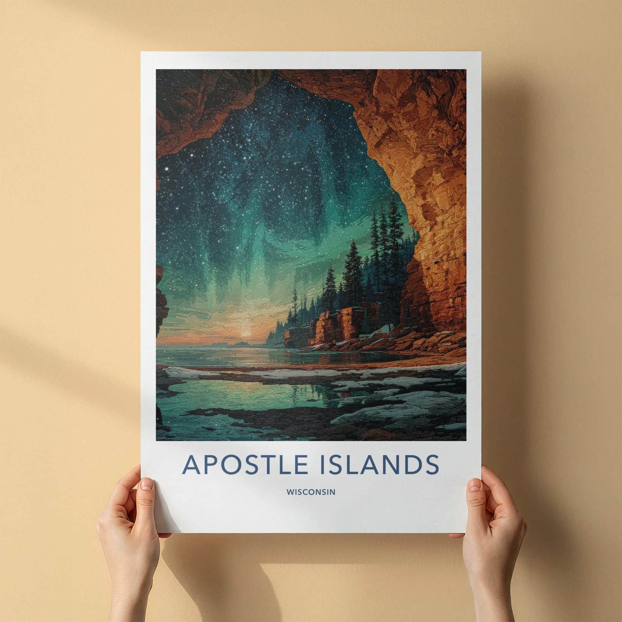 Apostle Islands Poster - Wisconsin Travel Art - Starry Lake Cave Home Decor