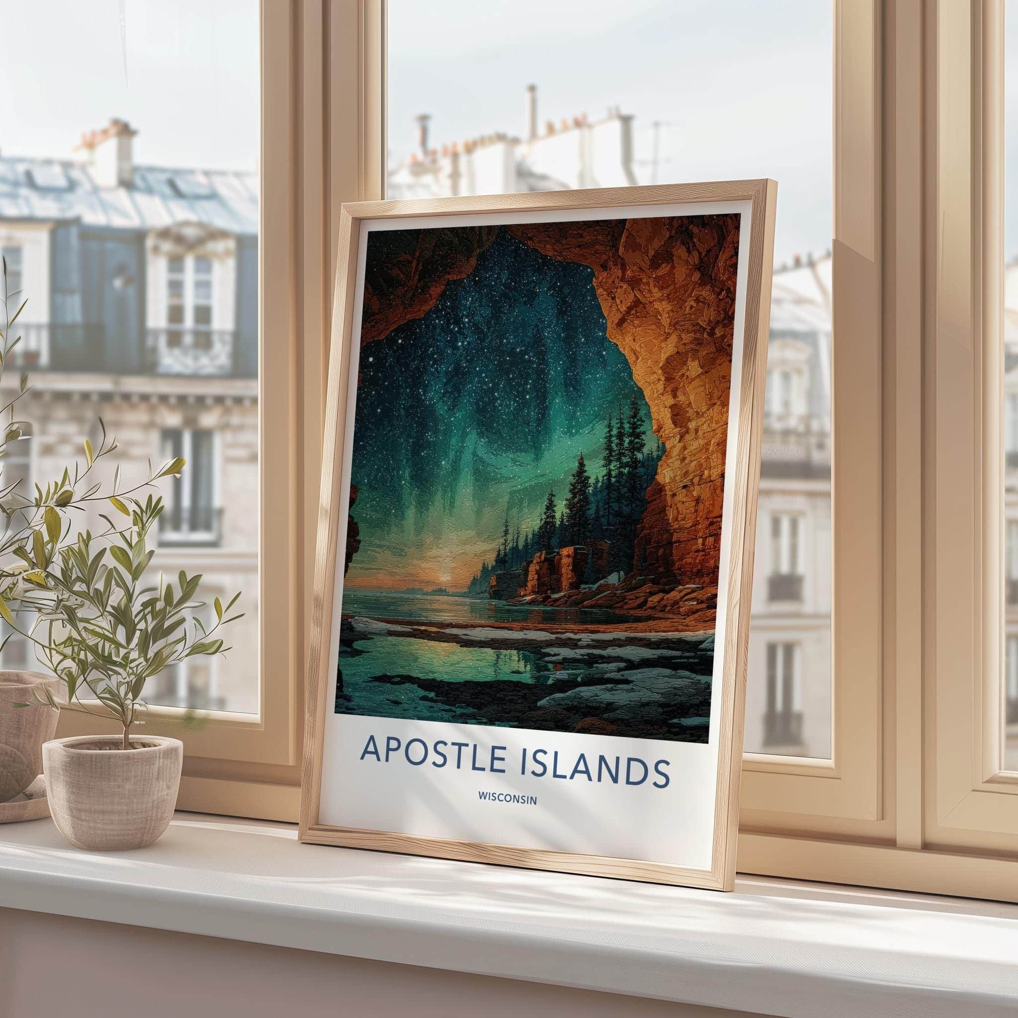 Apostle Islands Poster - Wisconsin Travel Art - Starry Lake Cave Home Decor