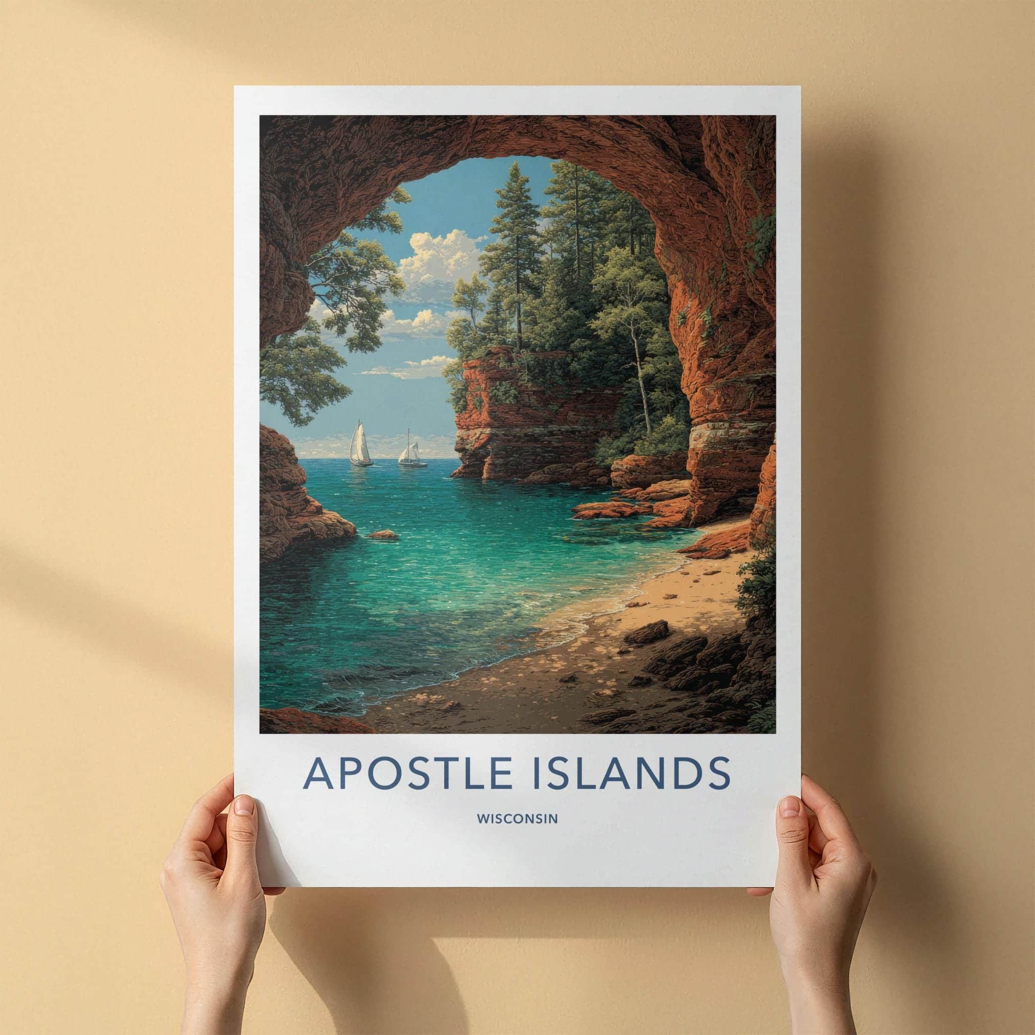 Apostle Islands Poster - Wisconsin Travel Print - Red Cliffs Cove Wall Decor